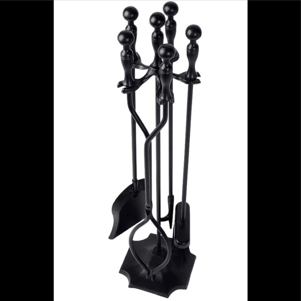 Amagabeli 5 Pcs Rustic Wrought Iron Fireplace Tool Set